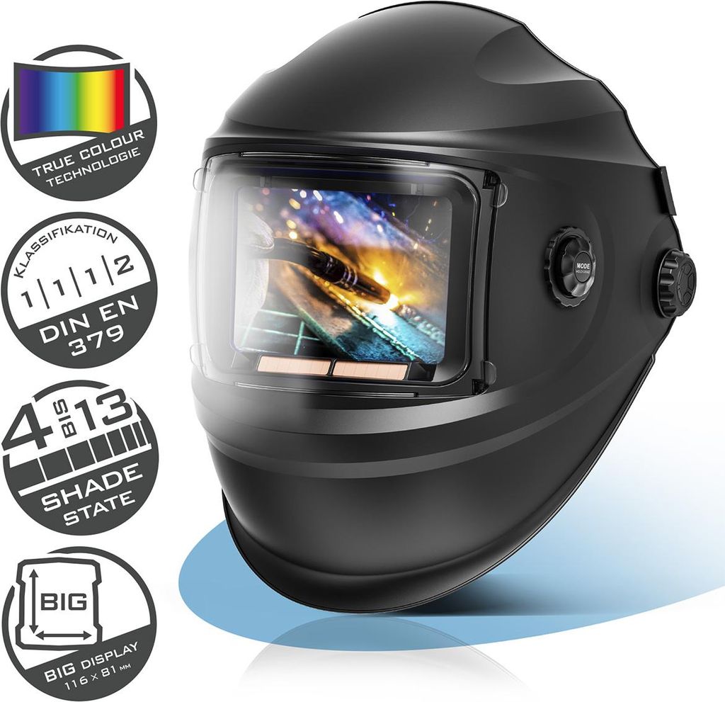 STAHLWERK Automatik-Schweißhelm 3 in 1 BOOSTER – True-Colour, autom. Abdunkelung DIN 4-13, Jobspeicher, optische Klasse 1/1/1/2, Sichtfeld 116 x...