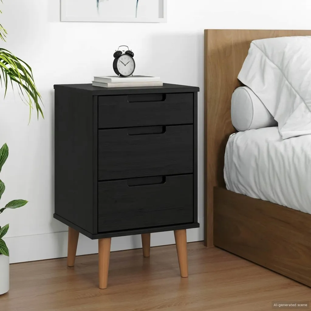Table de chevet noire compacte en bois massif, fini les chambres en désordre