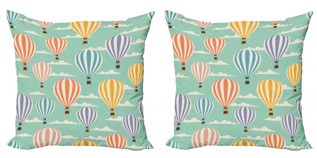 ABAKUHAUS Jahrgang Kissenbezug Set (2Stück), Buntes Retro Reise Ballon Wolken Blauer Himmel Abenteuer Moderne Kunst, 45x45cm, Blau Orange Lila