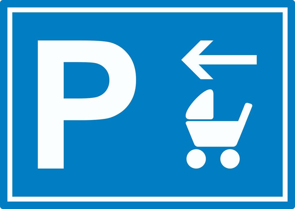 Kinderwagen Parkplatz Aufkleber mit Richtungspfeil links waagerecht A1 (594x841mm)
