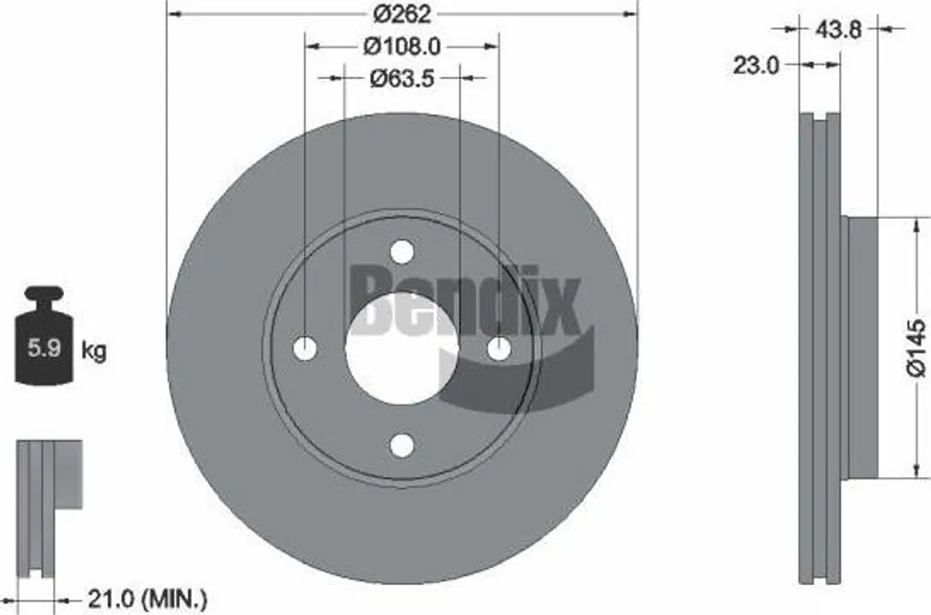 BENDIX BDS1562 Disque de frein OE 2095058 haute performance pour Fiesta
