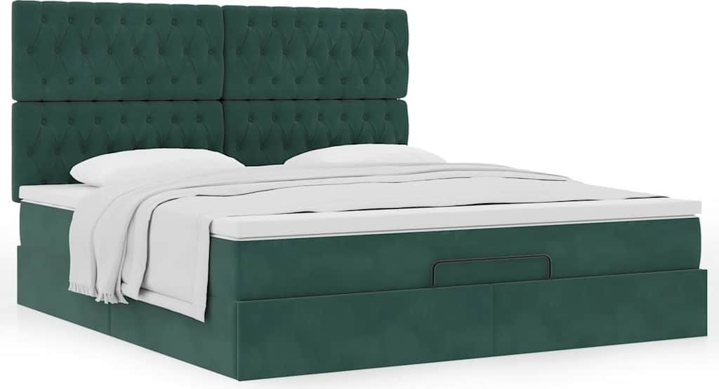 Ottoman-Bett mit Matratzen Dunkelgrün 160x200 cm Samt