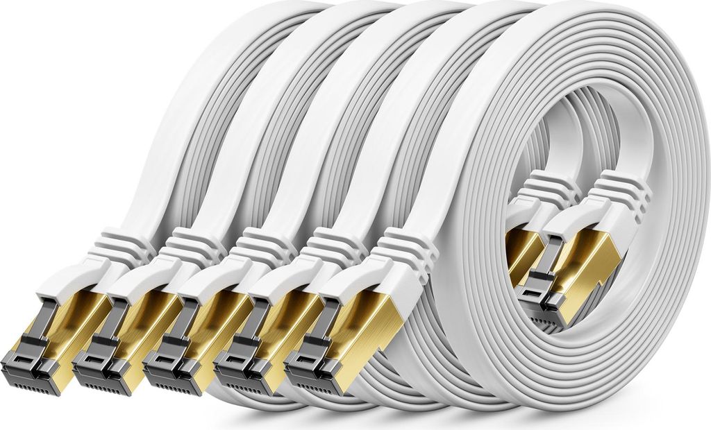 deleyCON 5x 0,5m CAT 8 Netzwerkkabel Flach (40 Gbit/s, Kupfer) Gigabit Ethernet LAN Cable - Flaches Dünnes Kabel Flachkabel Patchkabel Kurz - RJ45...