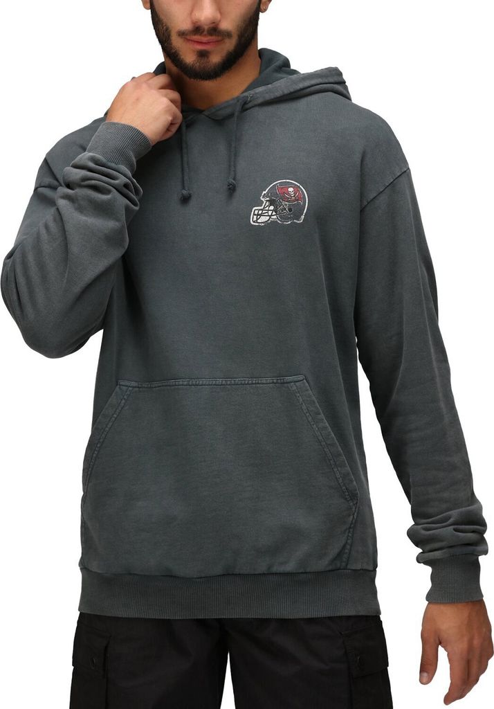 BUCCS - NFL - Helmet Pocket Print Hoodie by Recovered, Washed Black, Size: M