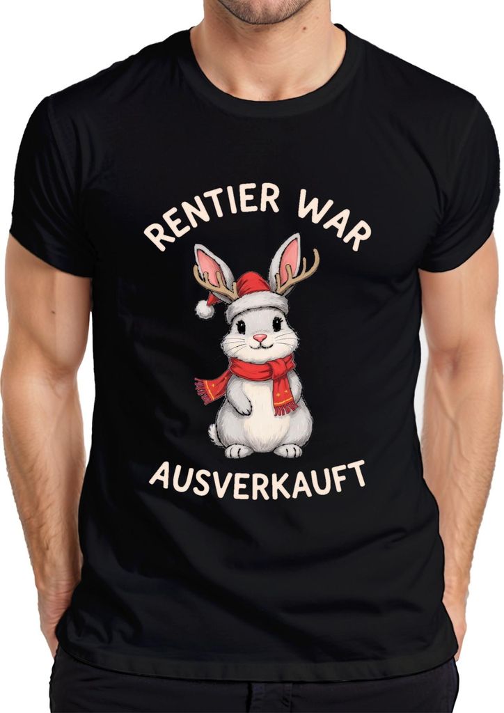 Rentier war t Hase Weihnachten lustig Geschenk Geweih Herren T-Shirt, Schwarz, 3XL