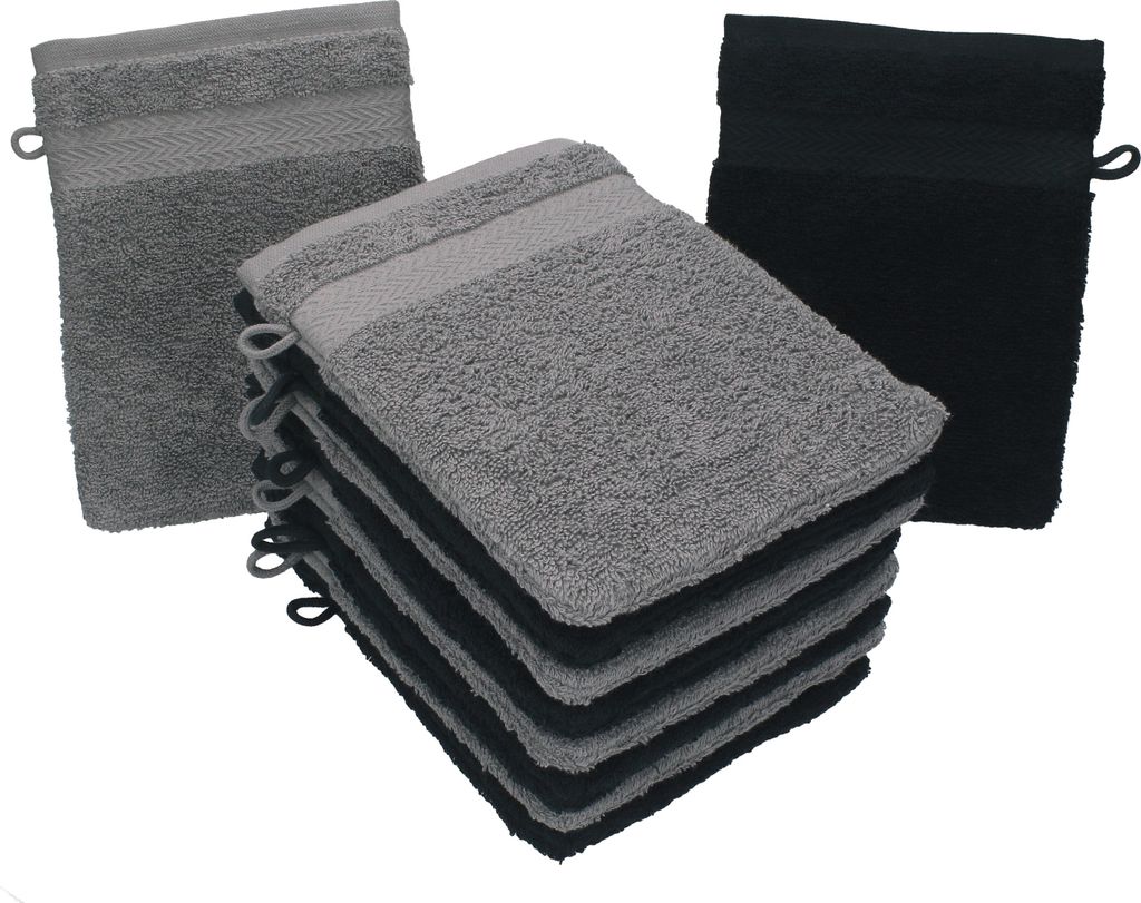 Betz 10 Stück Waschhandschuhe 16x21 cm PREMIUM 100% Baumwolle Farbe: anthrazit und schwarz