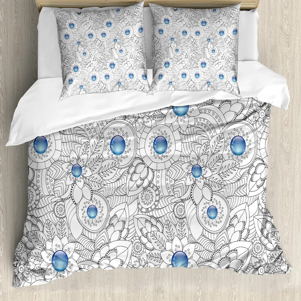 Abakuhaus Copripiumino Floreale 155x220: Comfort Antiacaro Blu e Nero