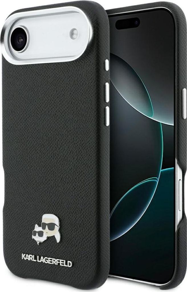Handyhülle für iPhone Air, Karl Lagerfeld HardCase Karl and Choupette Head Pin Saffiano, Schwarz