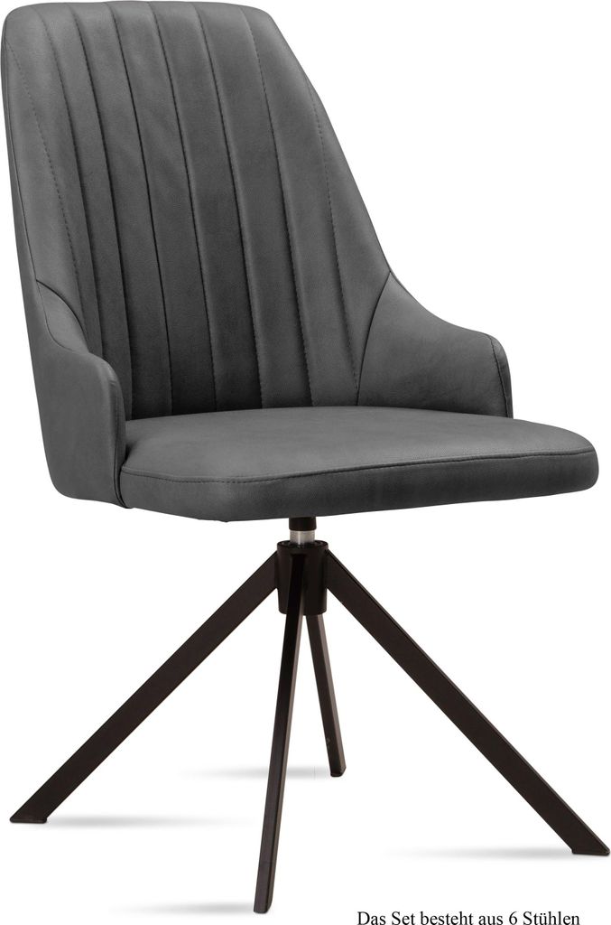 Esszimmerstuhl drehbar (6er-Set) Denise 52x91x60 Schwarz/Grau