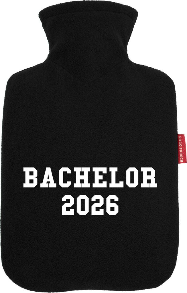 Huuraa Wärmflasche Bachelor 2026 Abschluss Geschenk 1,8 Liter Black Classic Veloursbezug Bachelor 2026 Präsent