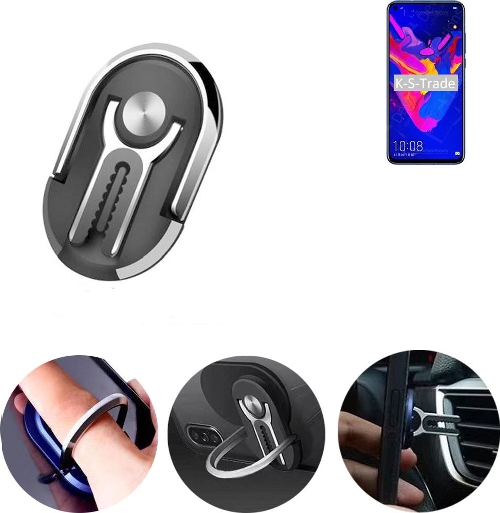 K-S-Trade 3in1 Smartphone-Ring Handy-Ring kompatibel mit Huawei Honor V20 Fingerhalterung Handyring Tischständer Lüftungsgitter-Halterung Tisch