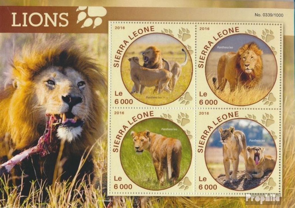 Briefmarken Sierra Leone 2016 Mi 6903-6906 Kleinbogen (kompl. Ausg.) postfrisch Löwen