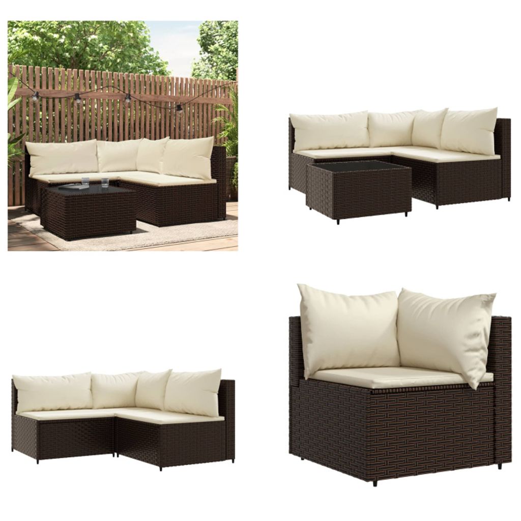 vidaXL 4 tlg. Garten Lounge Set mit Kissen Braun Poly Rattan - Garten Lounge Set - Garten Lounge Sets - Outdoor Lounge Set - Lounge Set Terrasse