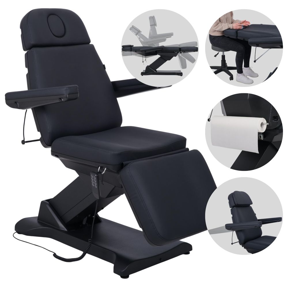 Habys Selia PRO 4 Kosmetikliege Massageliege Kosmetiksessel Kosmetikstuhl | Höhenverstellbar Elektrisch | Handfernbedienung | 204 x 63 cm | Schwarz