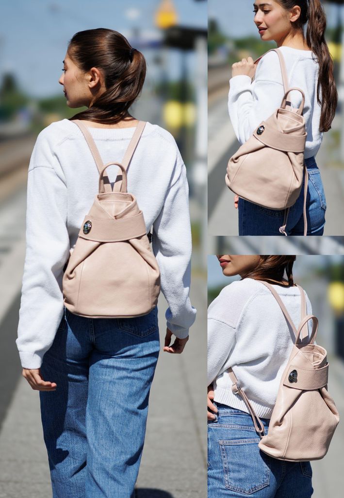 Caspar Kleiner Damen Leder Rucksack Eleganter City Backpack - CLASSIC LINE - Modell No.789 - Italy