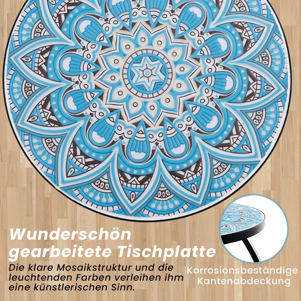 COSTWAY Mosaiktisch Rund ∅30x50cm Blau