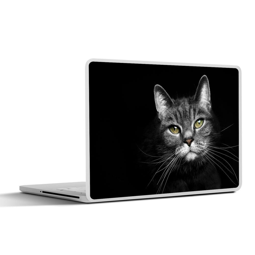 MuchoWow Laptop Aufkleber Sticker Cover Haustiere - Katze - Tiere - Schwarz - Weiß 30x21 cm - Sticker für Laptop - Selbstklebend