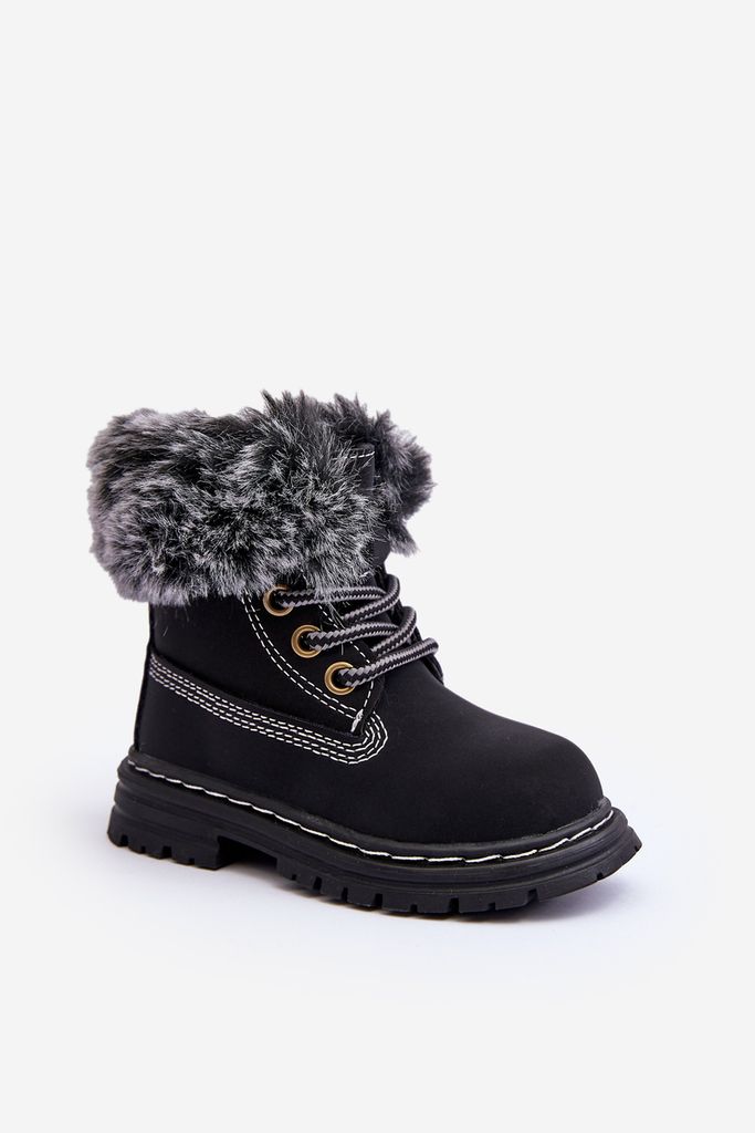 Kinder Gefütterte Schnürstiefel Mit Reißverschluss Schwarz Produktbild 