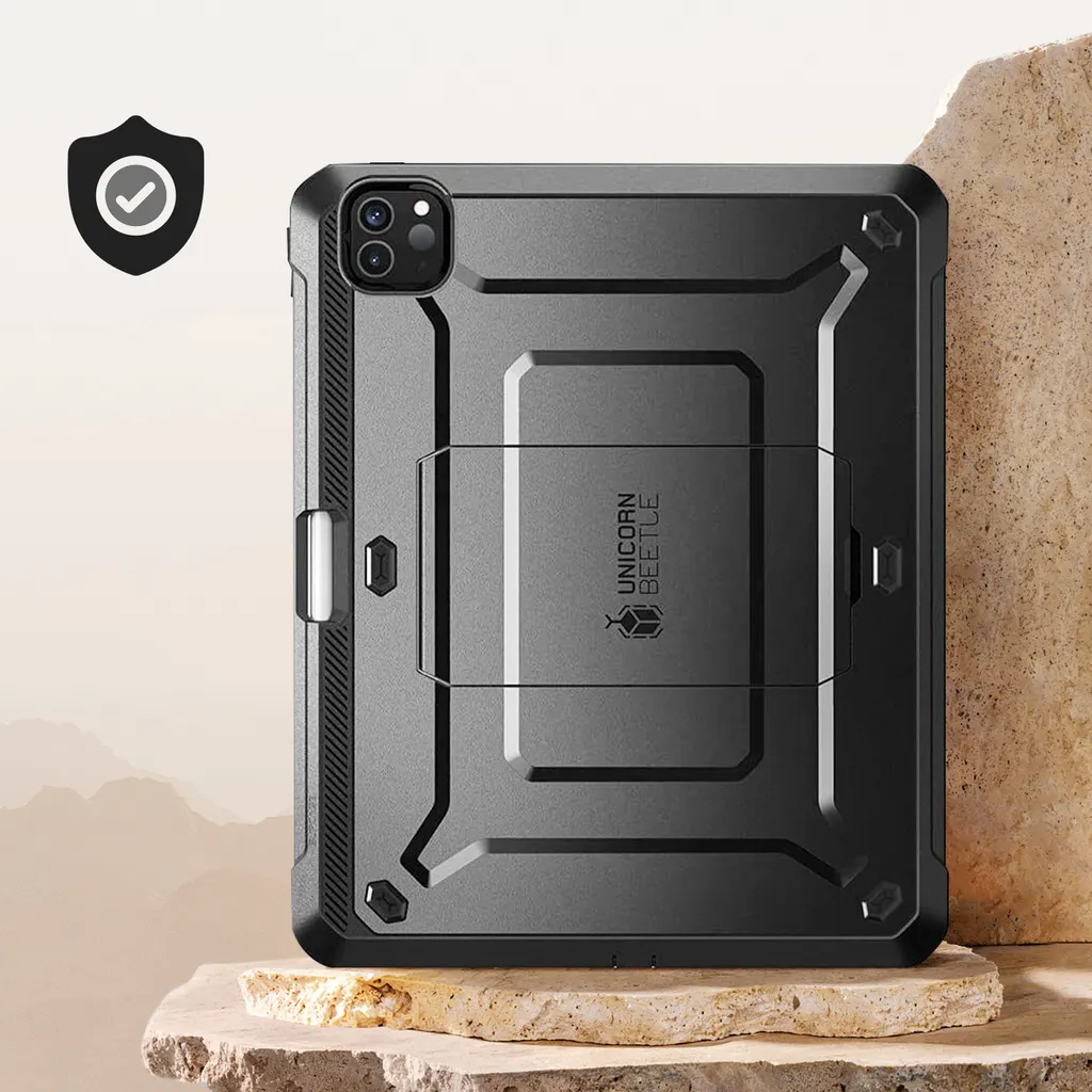 Support iPad Pro 12.9 avec Coque Antichoc Noire pour Usage Intensif