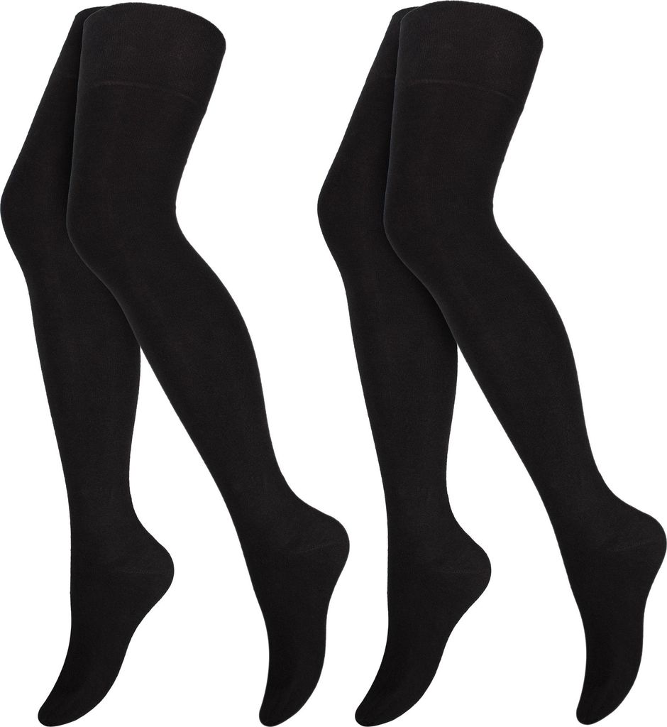 2 Paar Overknees Damen und Teenager - Lange Baumwoll Socken Produktbild 