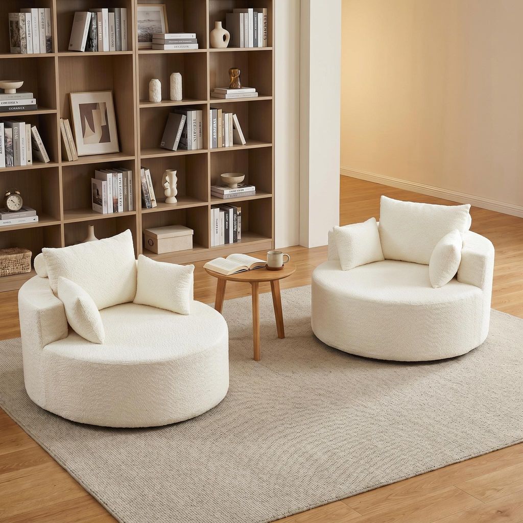 Chenille-Schaumstoff-Einzelsessel (2er-Set), keine Montage nötig, flauschiger moderner Schlafsessel für Wohnzimmer, Schlafzimmer, Lounge & Vorfü...