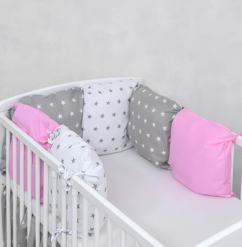 Baby Nestchen aus 6-tlg Kissen Set Umrandung für Babybett Laufstall Hausbett - Rosa 03