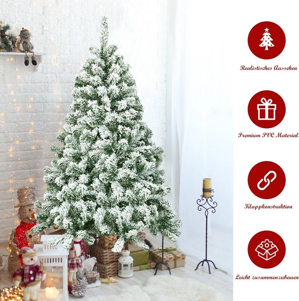 Grand sapin de Noël artificiel blanc enneigé 180 cm aspect naturel