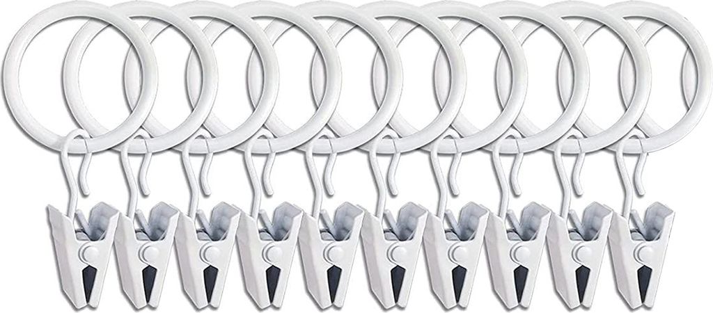 10 Stück Vorhangringe mit Clips, poliertes Eisen, kein Werkzeug erforderlich, aufsteckbares Design, einfach zu verwendende Vorhangklemmen mit Hake...