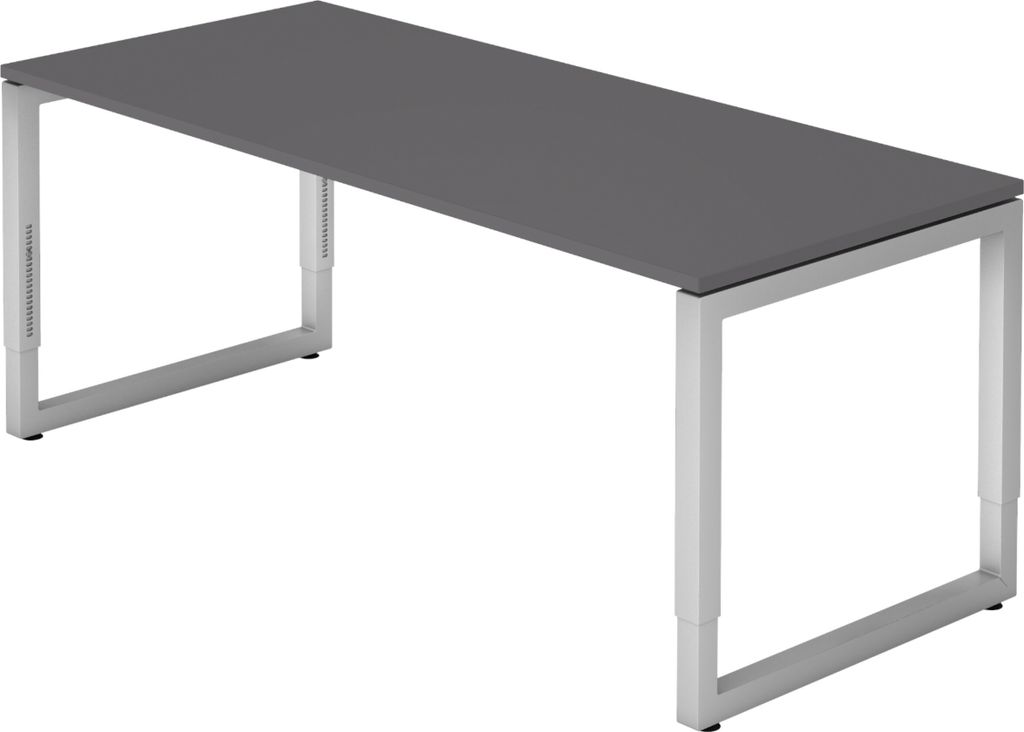 bümö Schreibtisch Serie-R - Gestell: Silber, Nachbildung: Graphit, Größe: 180 x 80 cm