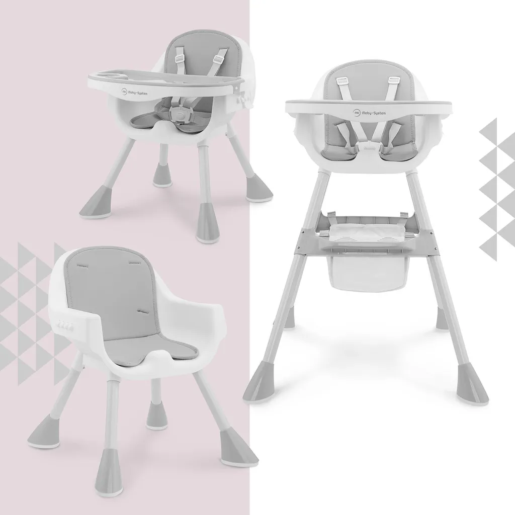Chaise Haute Bébé Evolutive Magnolia Moby-System Grise en Bois