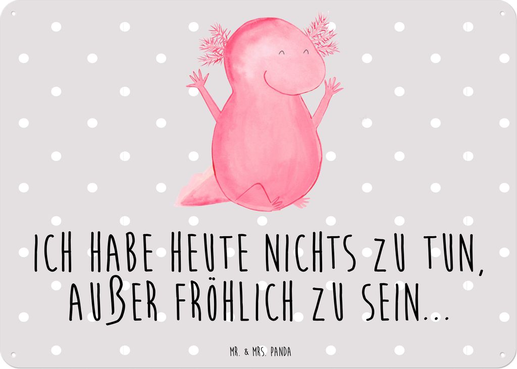 Mr. & Mrs. Panda Wandbild Axolotl Hurra DIN A3 - Grau Pastell - Geschenk, Blechschild, wandtafel, Schild, Metallbild, tafel, Motivation, Lurch, Fr...