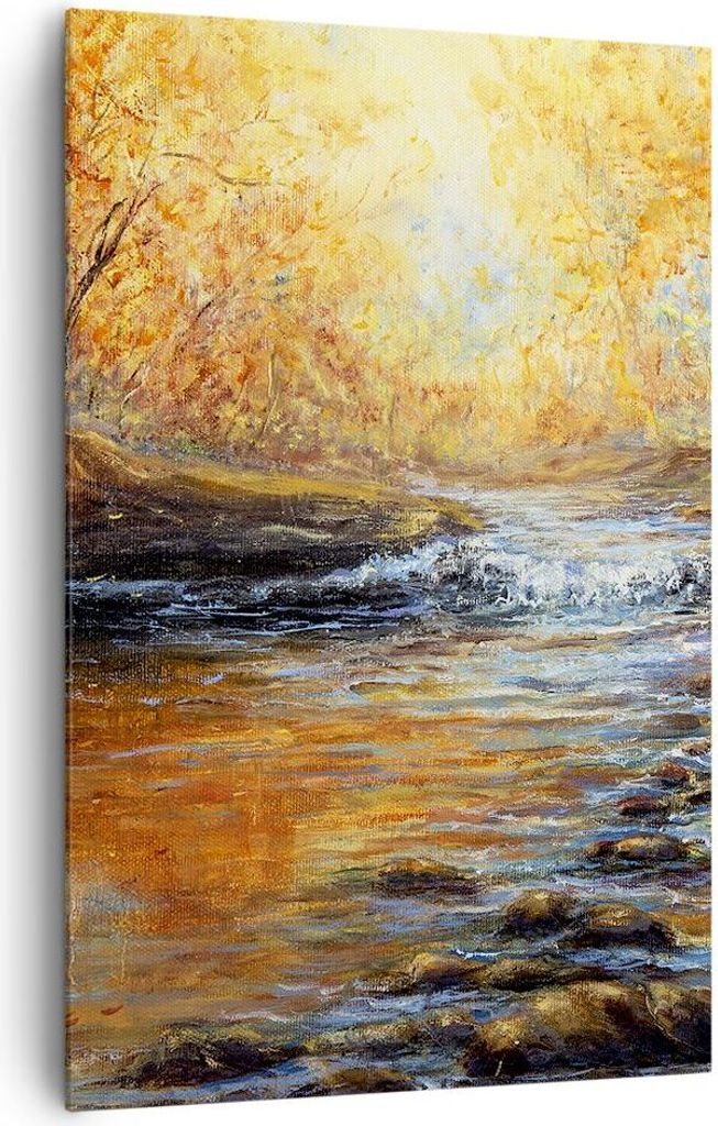 Bild auf Leinwand - Leinwandbild - Einteilig - Bach Park Baum - 80x120cm - Wand Bild - Wanddeko - Wandbilder - Leinwanddruck - Kunstdruck - Wanddek...