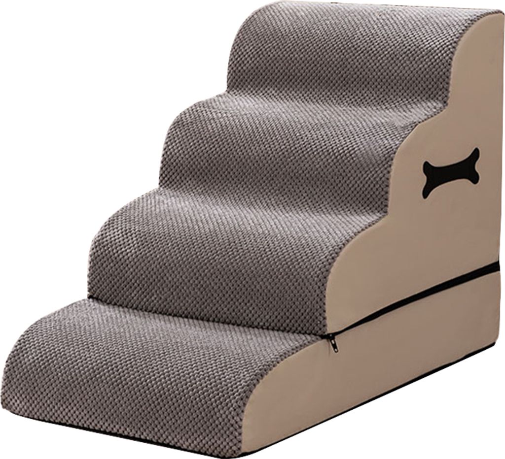4-stufige Hundetreppe, rutschfeste Hundeleiter, Rampe fuer hohe Betten und Sofas, abnehmbare und veraenderbare Haustiertreppe fuer kleine Hunde und...