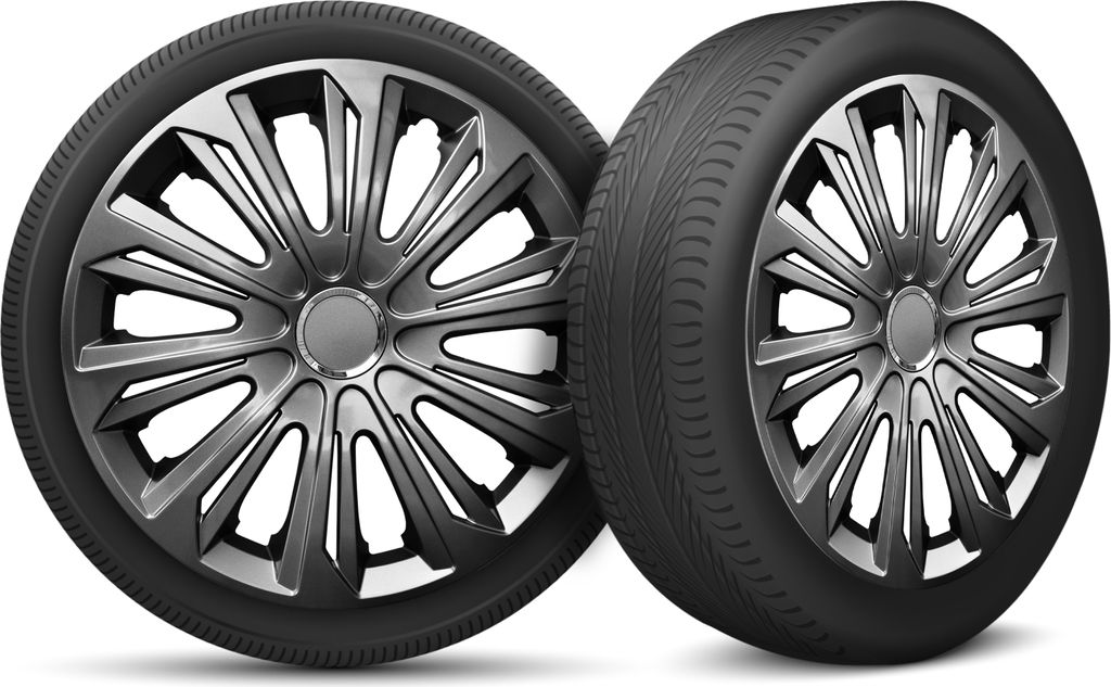 Auto Radkappen Radzierblenden 4er Set passend für alle Stahlfelgen - einstellbarer Sicherungsring - 14 Zoll - Graphit