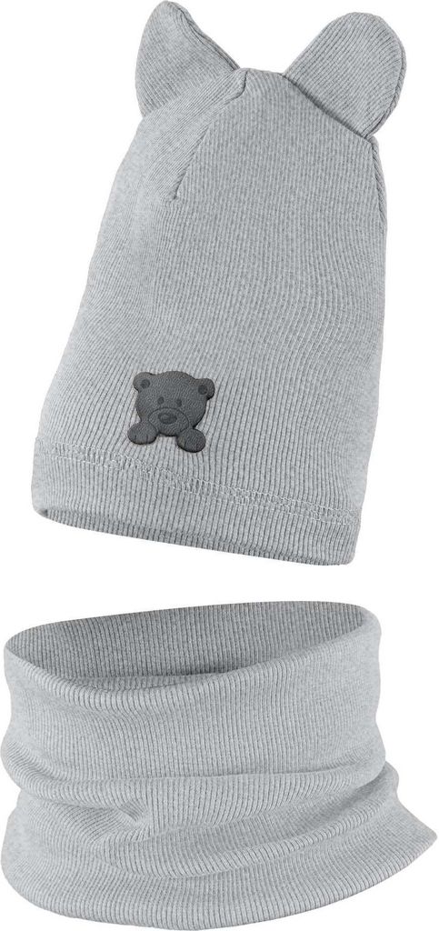 Jungen Kinder Beanie Mütze Schlauchschal Set Frühling Herbst Winter Übergang 48-50 Grau