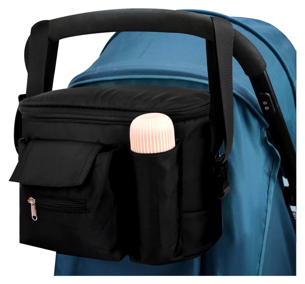 Organizer für Kinderwagen Schwarz, Taschen mit Schultergurten, Wickeltasche, Aufbewahrungstasche für Kinderwagen zur Aufbewahrung von Windeln, Fl...