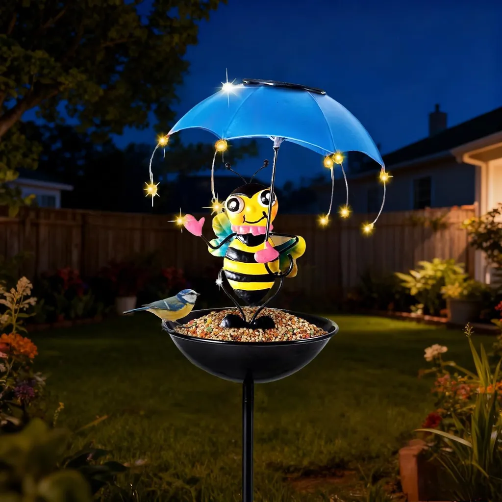 Statue abeille solaire et mangeoire pour oiseaux décoration jardin