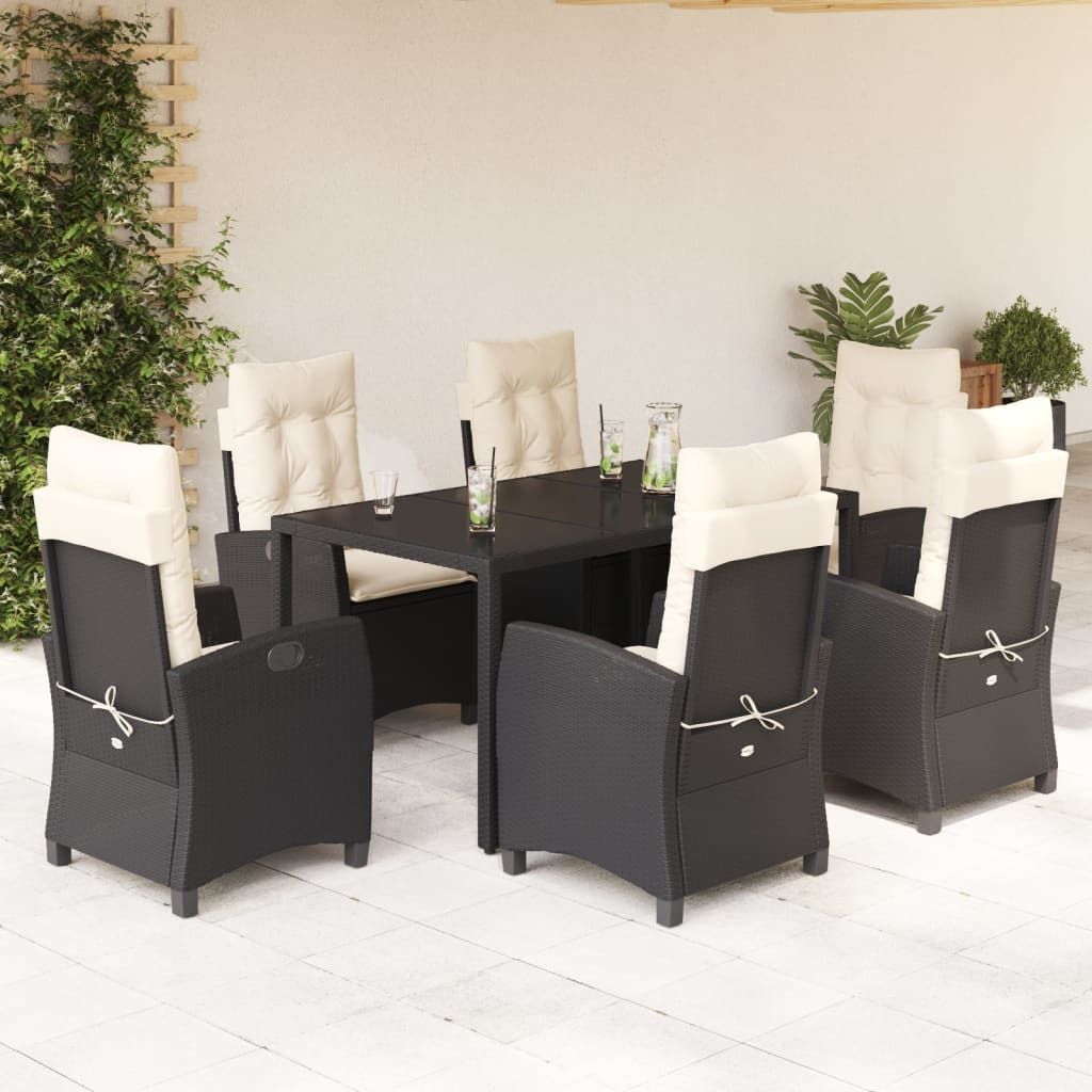 Maison Exclusive - 7-tlg. Garten-Essgruppe mit Kissen Schwarz Poly Rattan