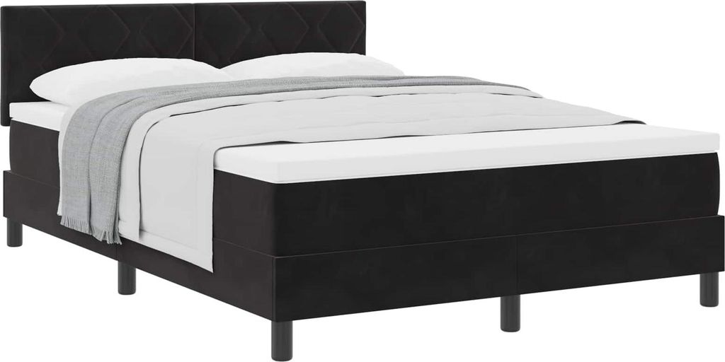 Boxspringbett mit Matratze Schwarz 140 x 190 cm Samt