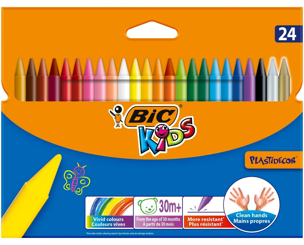 BIC Kids Plastidecor – Wachsmalstifte, 24 Farben, für Kinder ab 30 Monaten