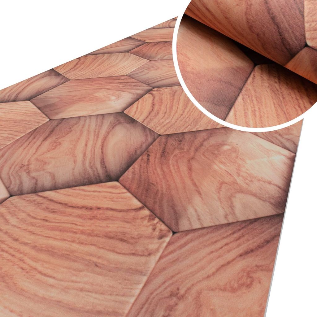 Küchenläufer Flurteppich Läufer Küche Textil TAREK Braun Holz Mosaik Robust Breite 52cm Länge 400cm