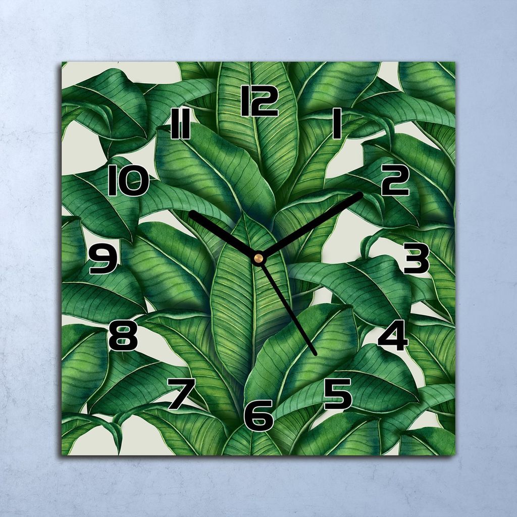 Wanduhr Echt-Glas-Küchenuhr Blatt Exotisch Grün Quarz 30x30 Deko Bilder