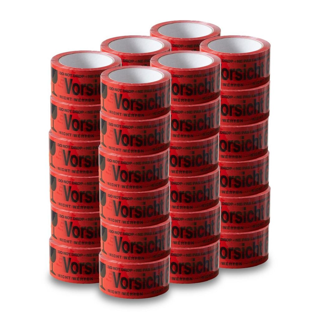 ARLI 36x Klebeband " Vorsicht Glas " Packband rot Paketband PP 48 mm x 66 m Paket Band - 36 Rollen