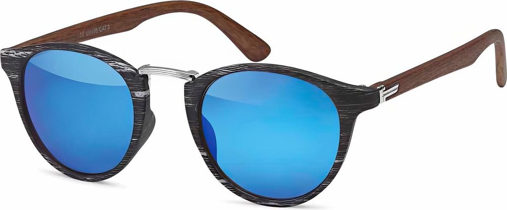 styleBREAKER Uni Sonnenbrille Panto Holzoptik | Runde Retro Brille mit Metallsteg & UV400 | Modisches Wood Look Design (Kunststoff) inkl. Etui & Tuch