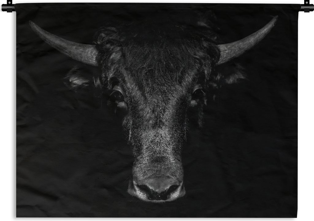 MuchoWow Wandteppich Wandbehang Taurus - Tiere - Schwarz - Weiß 60x45 cm Tapisserie Dekoration Wandtuch - Das Schlafzimmer