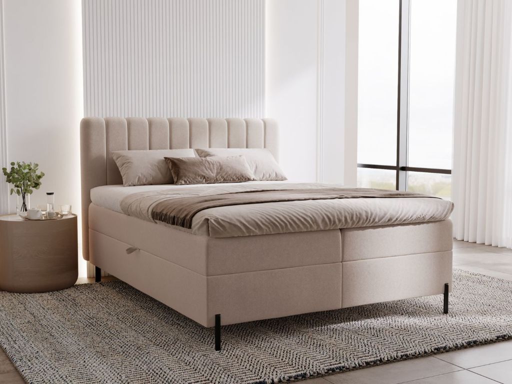 GrainGold Boxspringbett Primavera 120x200 - Bett mit Matratze und Topper - Boxspringbett mit Bettkasten und Matratze - Boxspringbett Beige (Komodo 11)