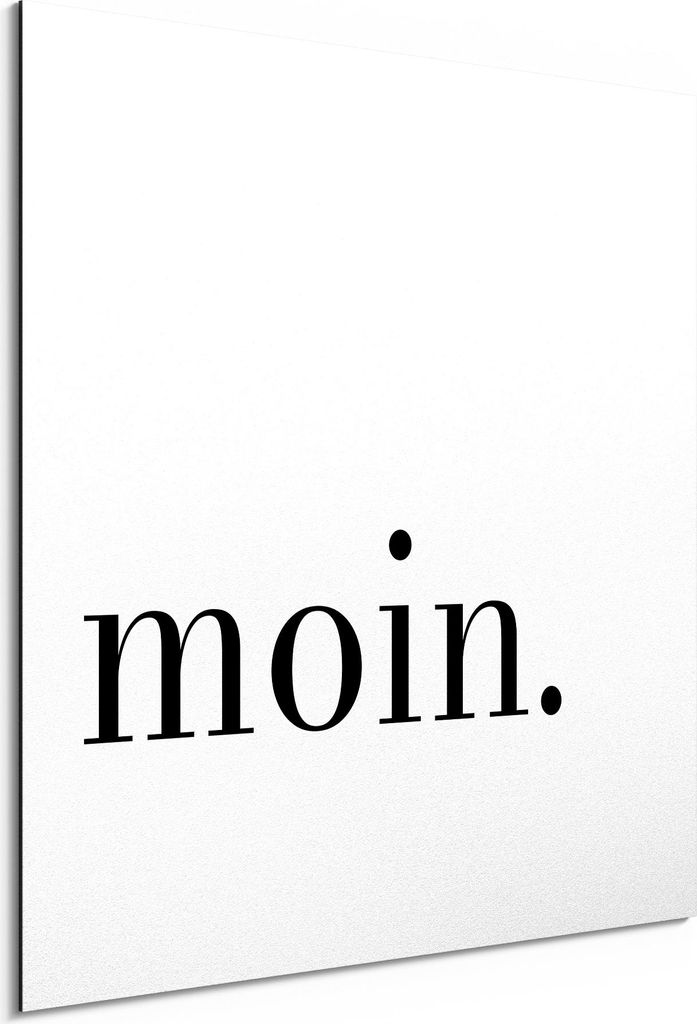 DEQORI Alu-Dibond Bild Weiß 50x50 cm 'Moin - Schriftzug' Wandbild Metall dünn Design