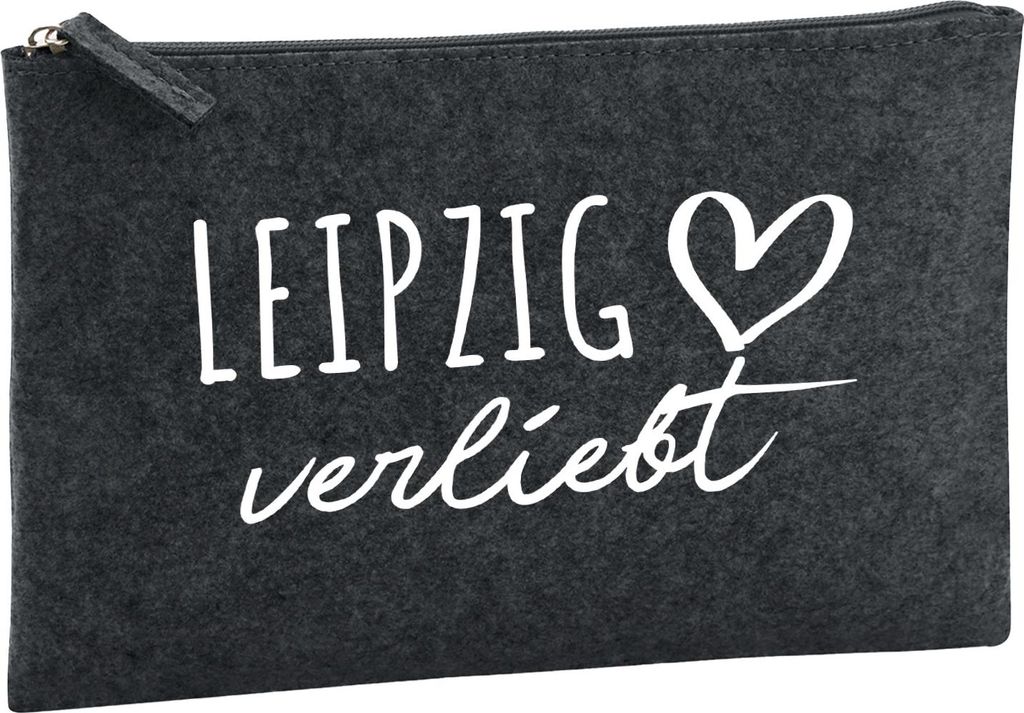 Huuraa Kulturbeutel Leipzig verliebt 1 Liter Charcoal Filz Kosmetiktasche Geschenkidee