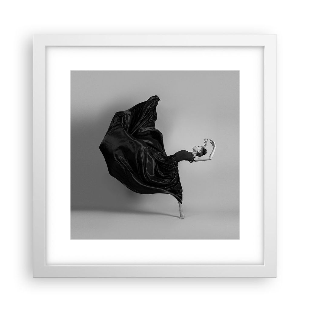 Gerahmtes Poster - Weißer Rahmen - Tanz Schwarz Kleid - 30x30 cm - Wand Bild - Wanddeko - Wandbilder - Kunstposter - Wandposter - Bilderrahmen - B...
