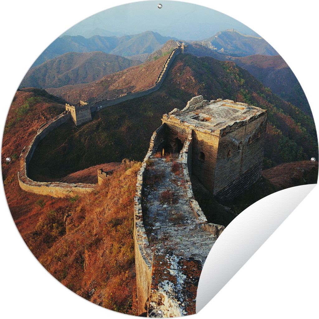 MuchoWow Gartenposter Outdoor-Poster Rund Blick auf die Chinesische Mauer in der bergigen Landschaft Ø 120 cm Gartendeko Rundes Poster draußen